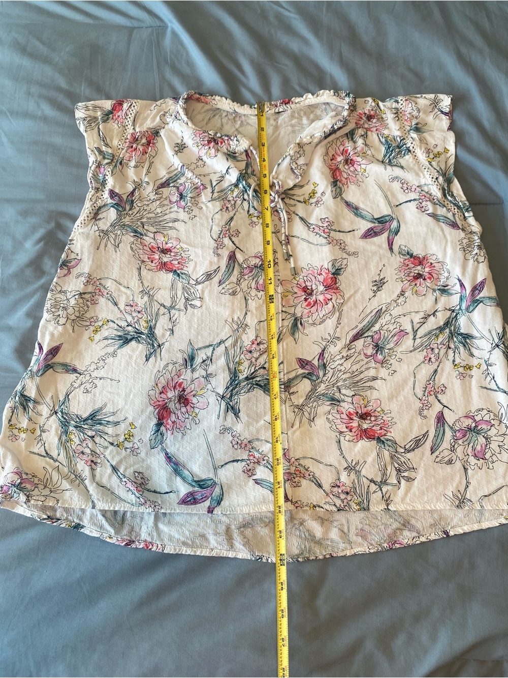 Buffalo David Bitton Floral Boho Blouse XL White Pink Blue Viscose Hi Low Top - Picture 8 of 9
